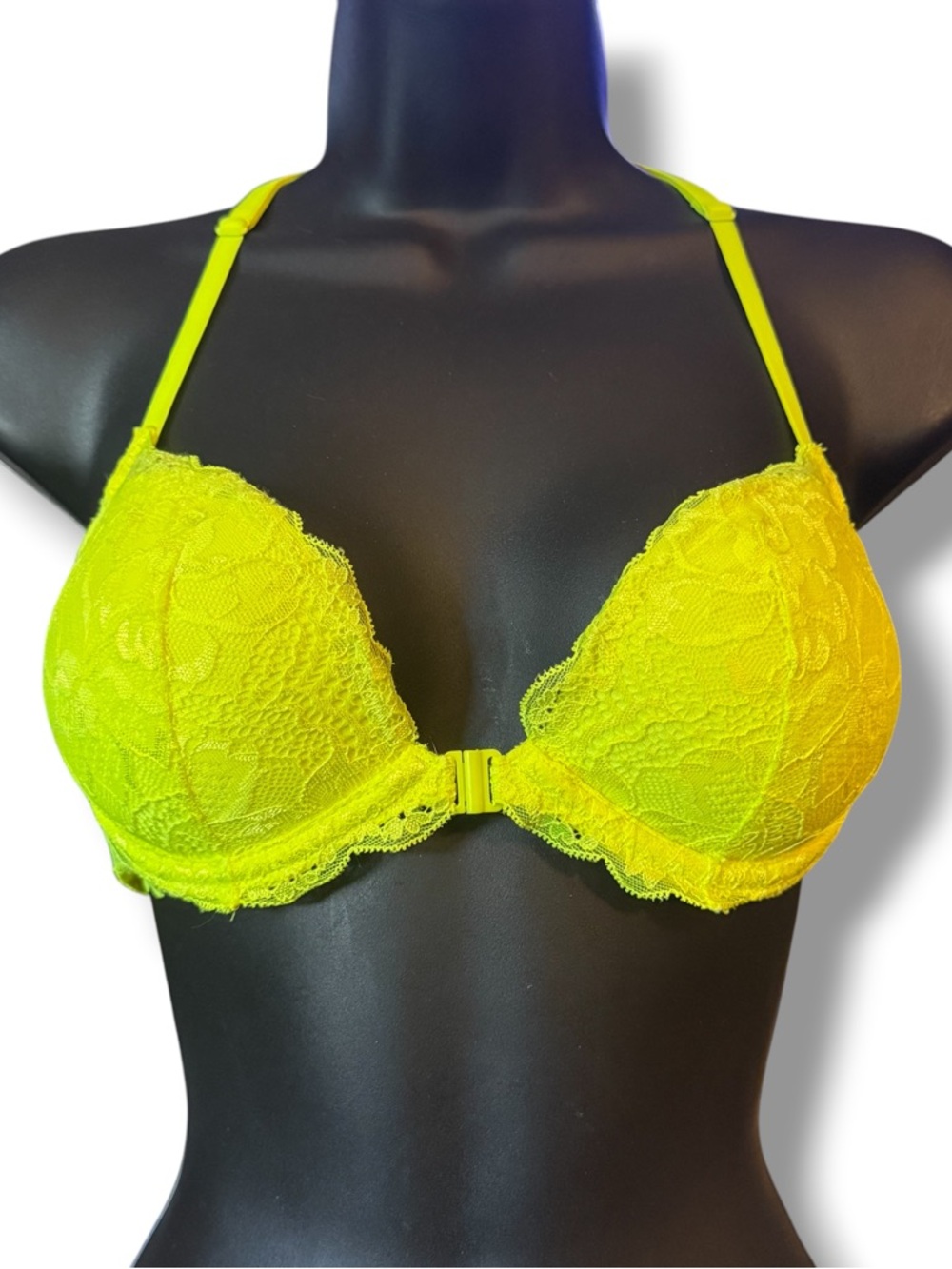 Victoria’s Secret PINK neon yellow Date Racerback lace bra